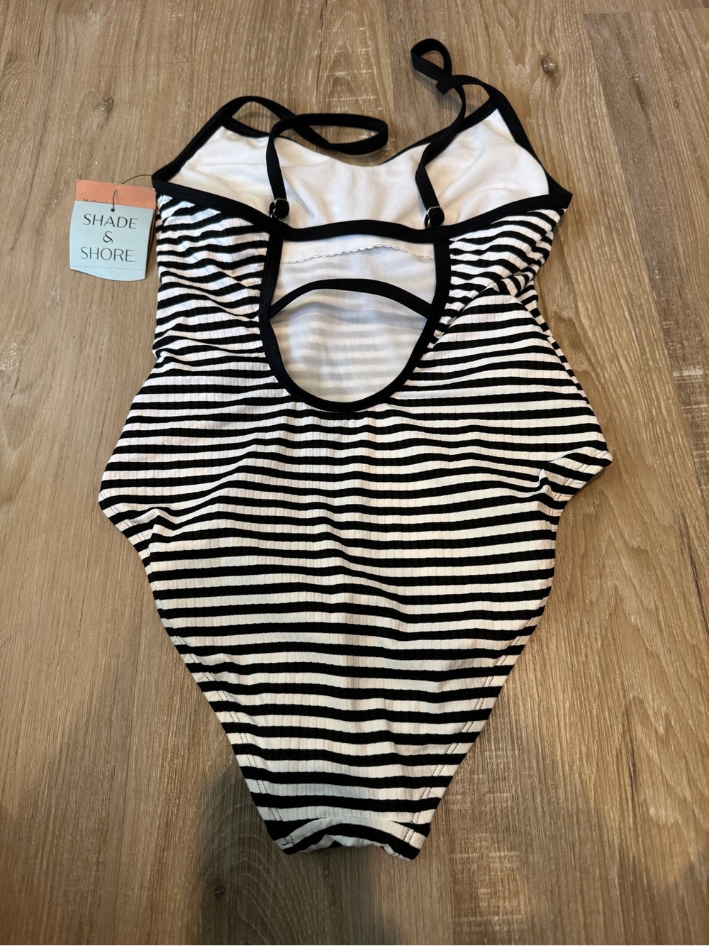 Shade & Shore Black and White Striped Kids One-Piece Swimsuit - Picture 2 of 5